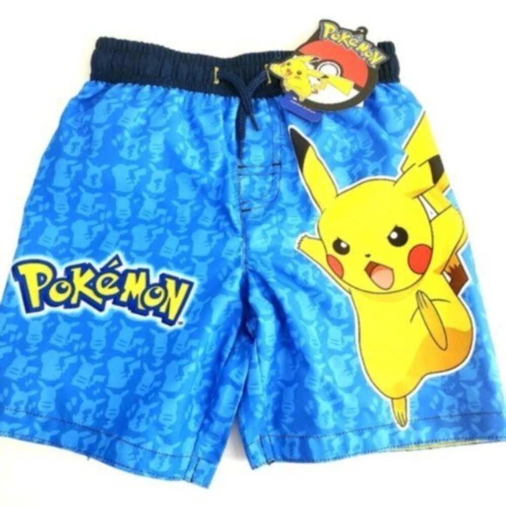 NWT Pokémon Boys 4 Toddlers Blue & Yellow Casual Lightweight Swim Trunks